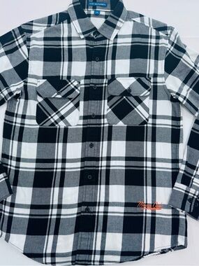 Port Authority W668 Plaid Flannel Shirt,Black/White w/Orange Mexico Joes Logo, S